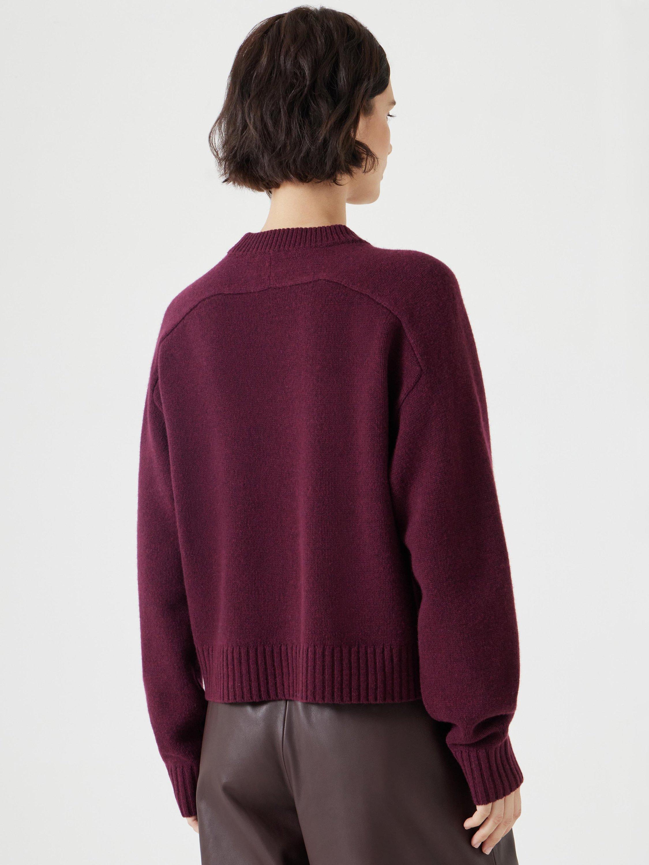 Product image 3 of 5, which shows HUSH Nina Pure Merino Wool Crop Jumper, Burgundy Red, XS