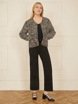Yumi Leopard Print Boxy Jacket, Black/Beige - view 2, Black/Beige