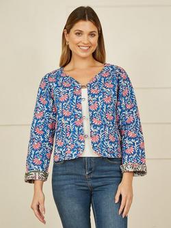 Yumi Floral Quilted Reversible Jacket, Blue/Multi