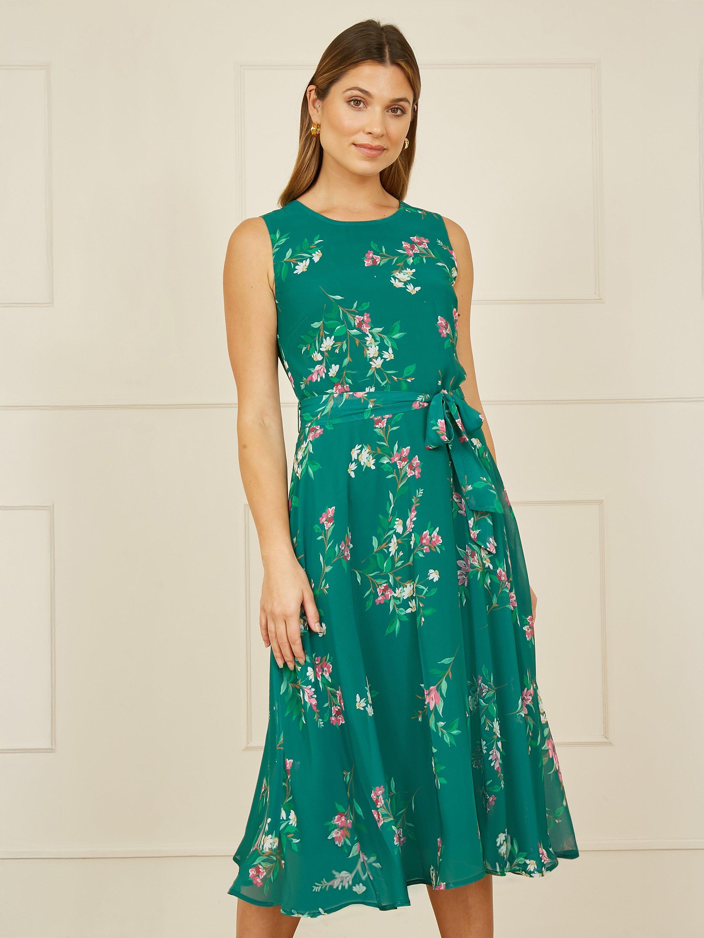 Yumi Daisy Print Skater Dress, Green/Multi