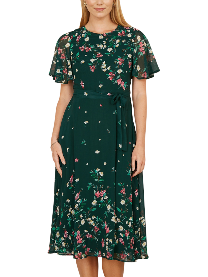 Product image 1 of 6, which shows Yumi Mirror Daisy Print Skater Dress, Green/Multi, 8
