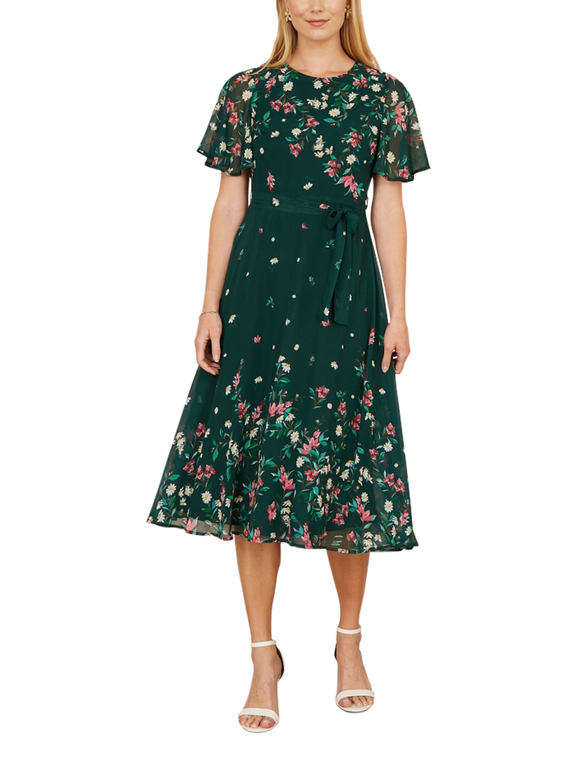 Product image 2 of 6, which shows Yumi Mirror Daisy Print Skater Dress, Green/Multi, 8