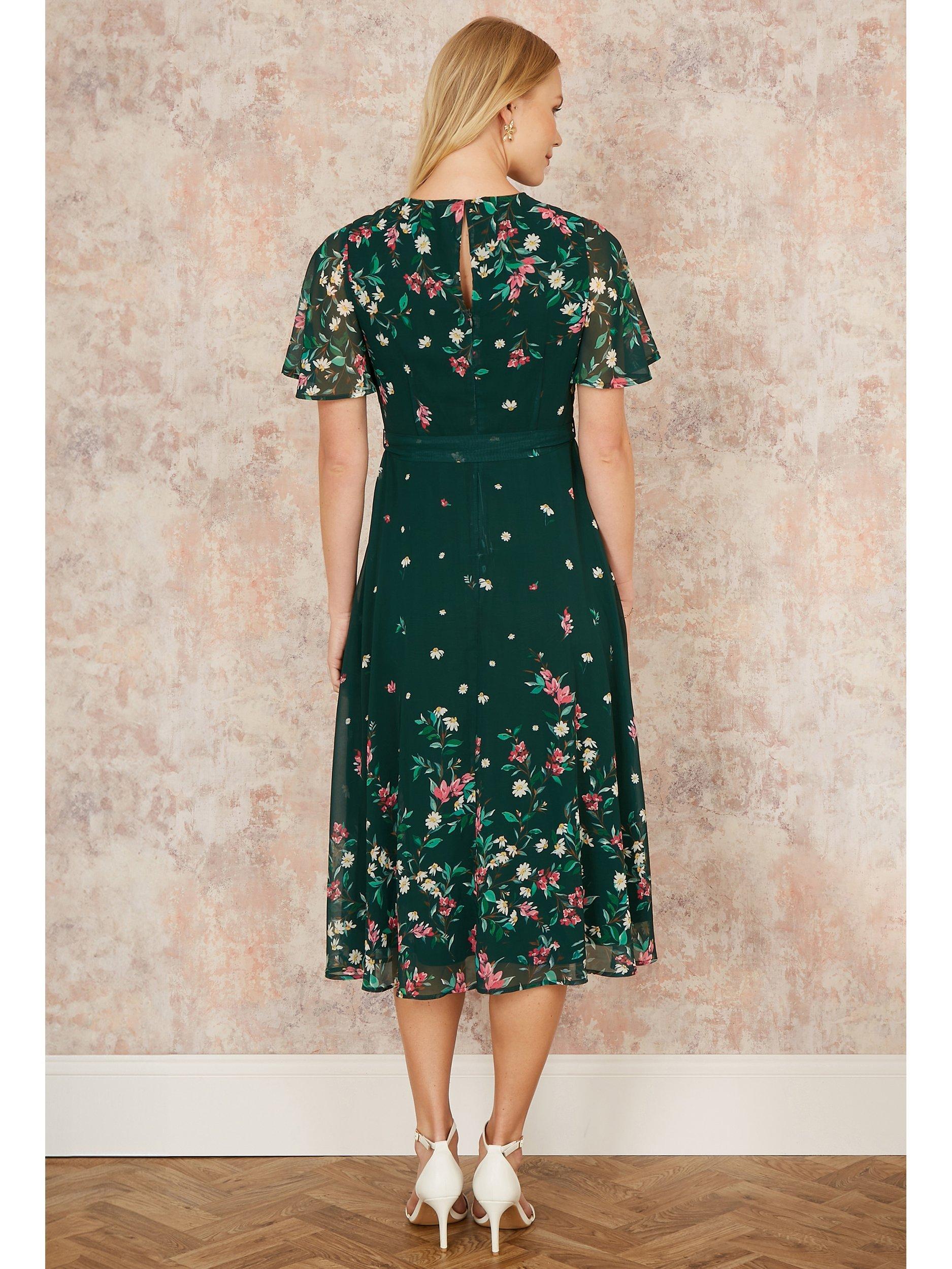 Product image 3 of 6, which shows Yumi Mirror Daisy Print Skater Dress, Green/Multi, 8