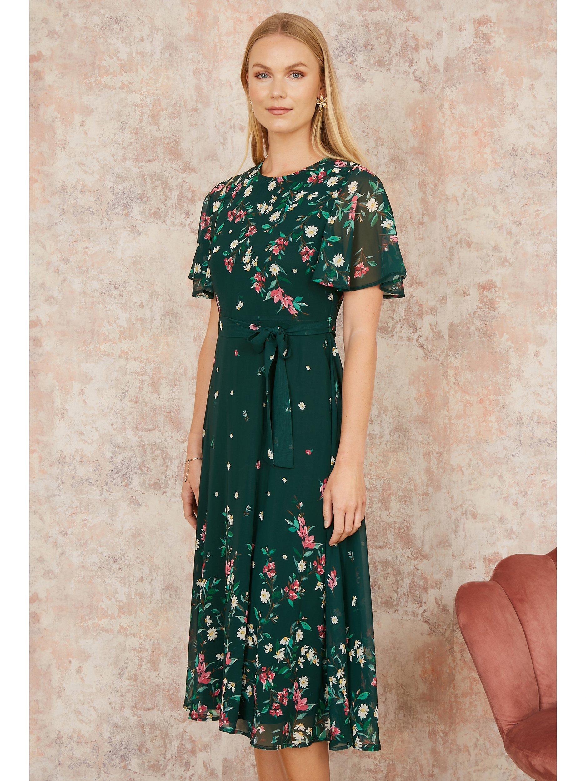 Product image 5 of 6, which shows Yumi Mirror Daisy Print Skater Dress, Green/Multi, 8
