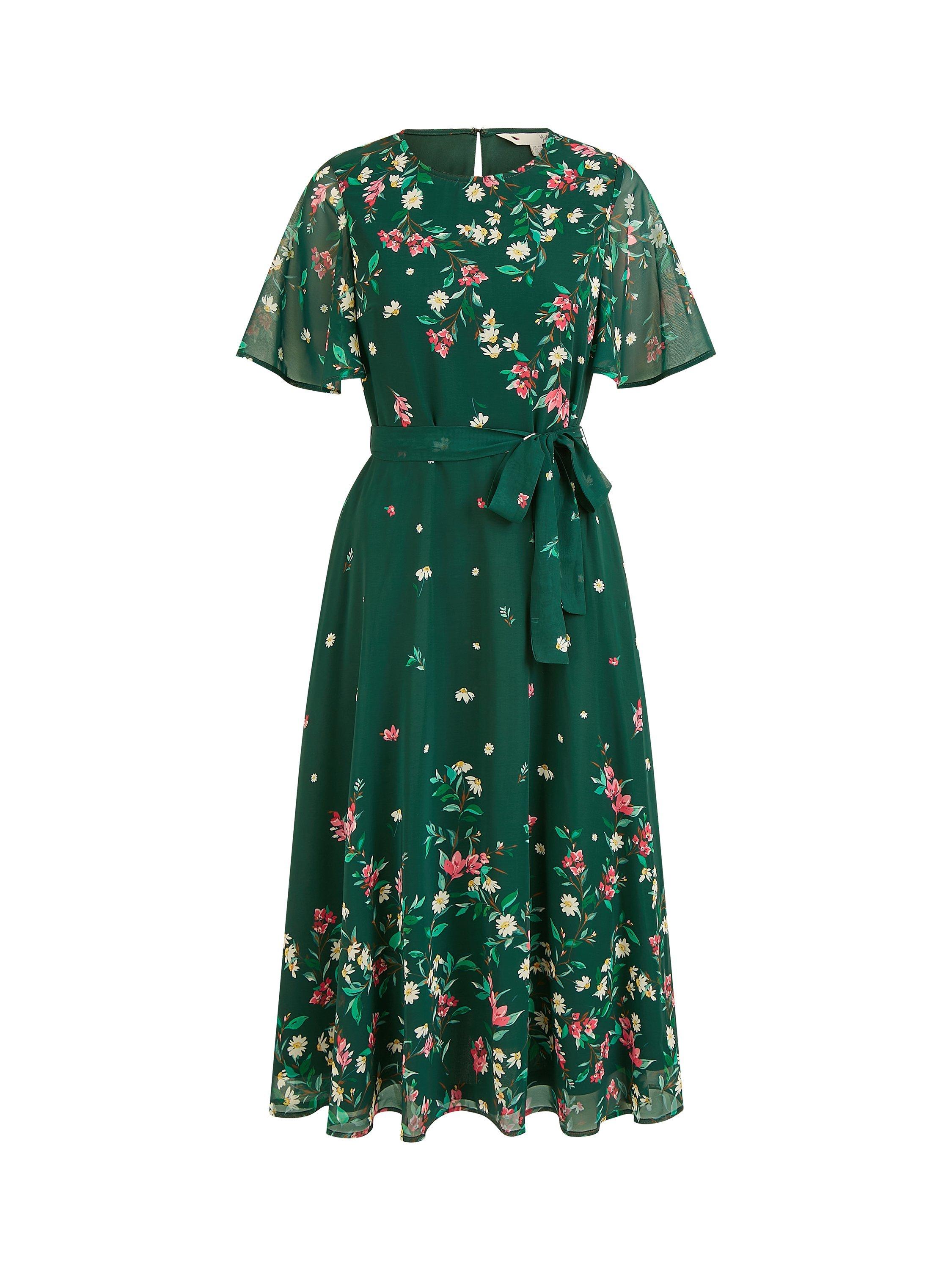 Product image 6 of 6, which shows Yumi Mirror Daisy Print Skater Dress, Green/Multi, 8