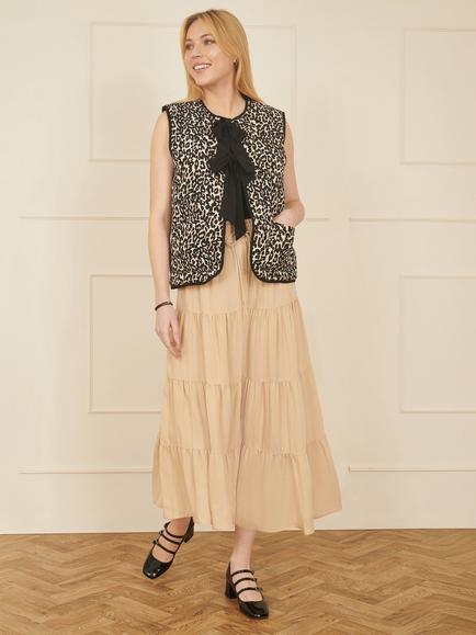 Yumi Leopard Print Tie Front Waistcoat, Black/Brown - view 2, Black/Brown