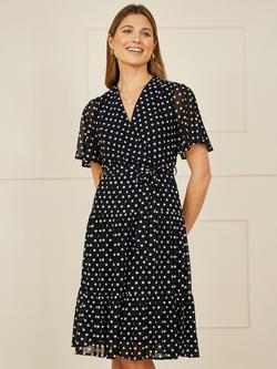 Yumi Dot Mesh Midi Dress, Navy/White - view 2, Navy/White