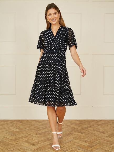 Yumi Dot Mesh Midi Dress, Navy/White, Navy/White