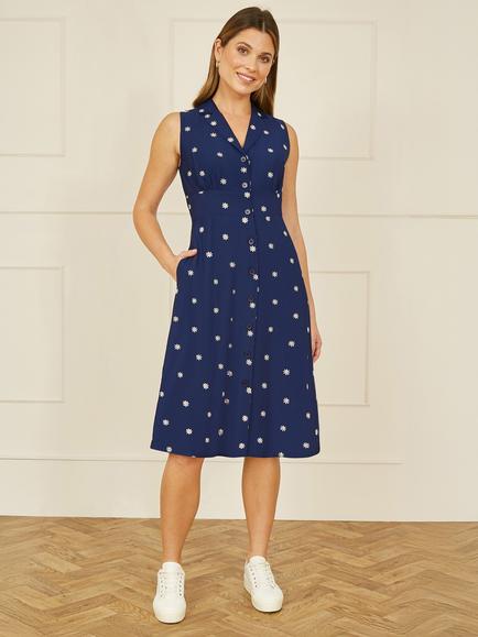 Yumi Daisy Sleeveless Shirt Dress, Navy - view 2, Navy