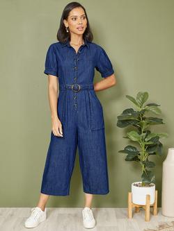 Yumi Chambray Denim Jumpsuit, Blue, Blue
