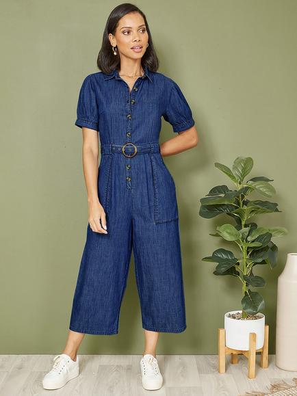 Yumi Chambray Denim Jumpsuit, Blue, Blue