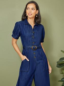 Yumi Chambray Denim Jumpsuit, Blue - view 2, Blue