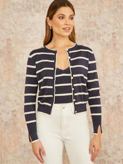 Yumi Sparkle Stripe Cardigan, Navy/White, Navy/White