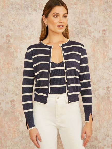 Yumi Sparkle Stripe Cardigan, Navy/White, Navy/White
