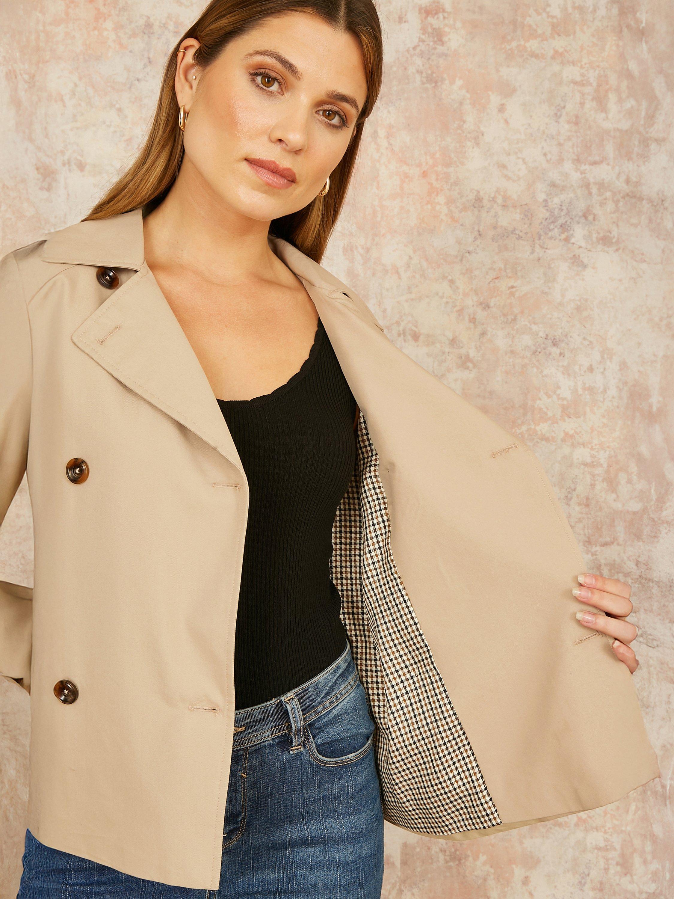 Product image 4 of 6, which shows Yumi Double Breasted Trench Jacket, Beige, 8