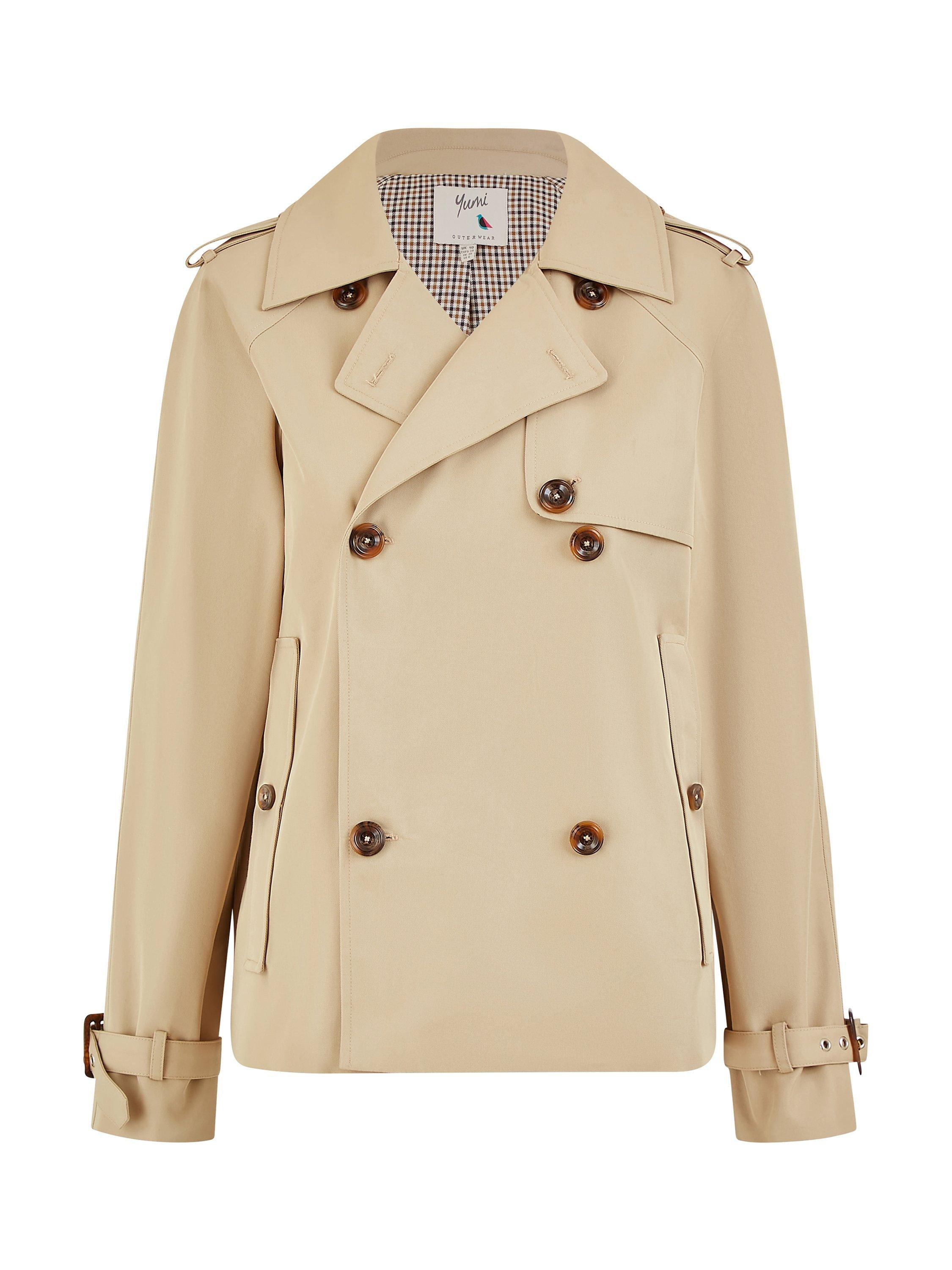 Product image 6 of 6, which shows Yumi Double Breasted Trench Jacket, Beige, 8