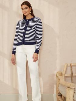 Yumi Stripe Knit Relaxed Fit Cardigan, Navy - view 2, Navy