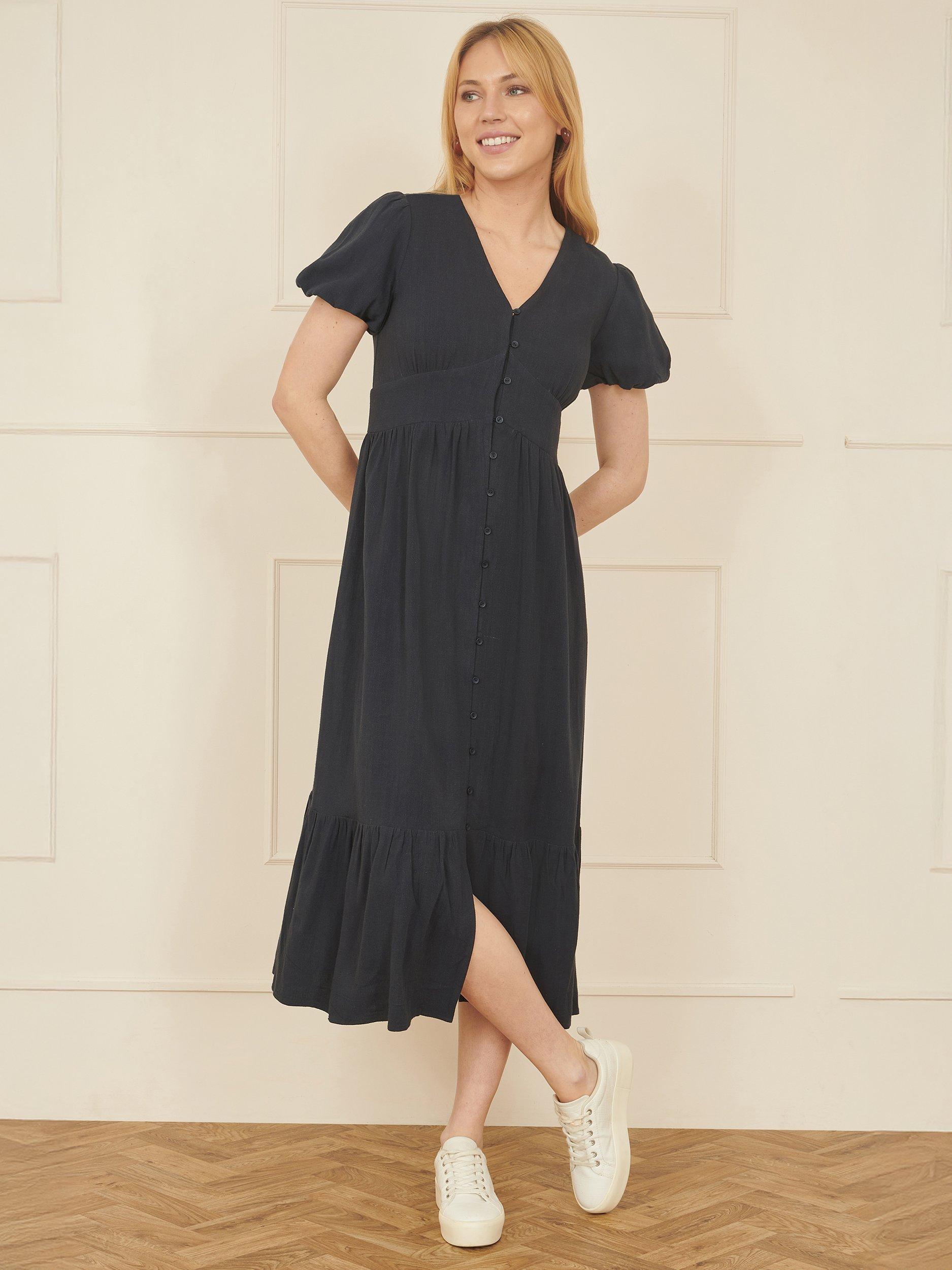 Product image 2 of 4, which shows Yumi Button Through Shirt Midi Dress, Navy, 8