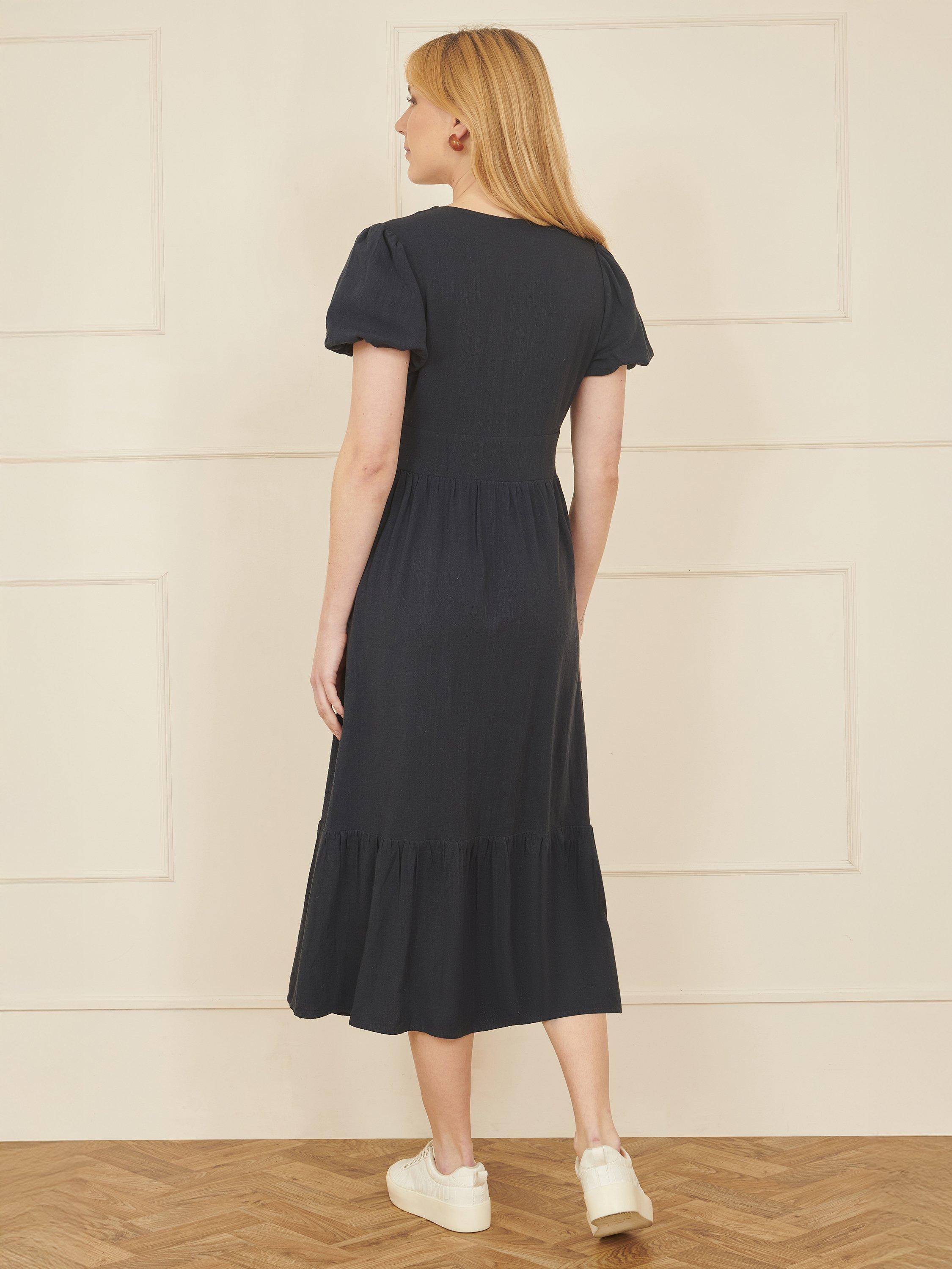 Product image 4 of 4, which shows Yumi Button Through Shirt Midi Dress, Navy, 8