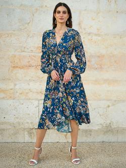 Yumi Floral Tie Knot Dress, Navy/Multi, Navy/Multi