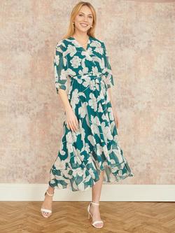 Yumi Kimono Sleeve Dip Hem Dress, Green/White