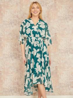 Yumi Kimono Sleeve Dip Hem Dress - view 2, Green/White