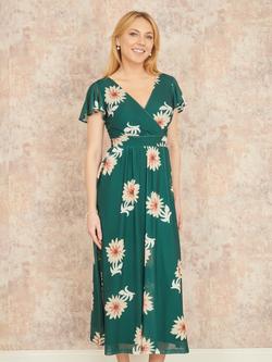 Yumi Floral Mesh Midi Dress, Green/Multi, Green/Multi