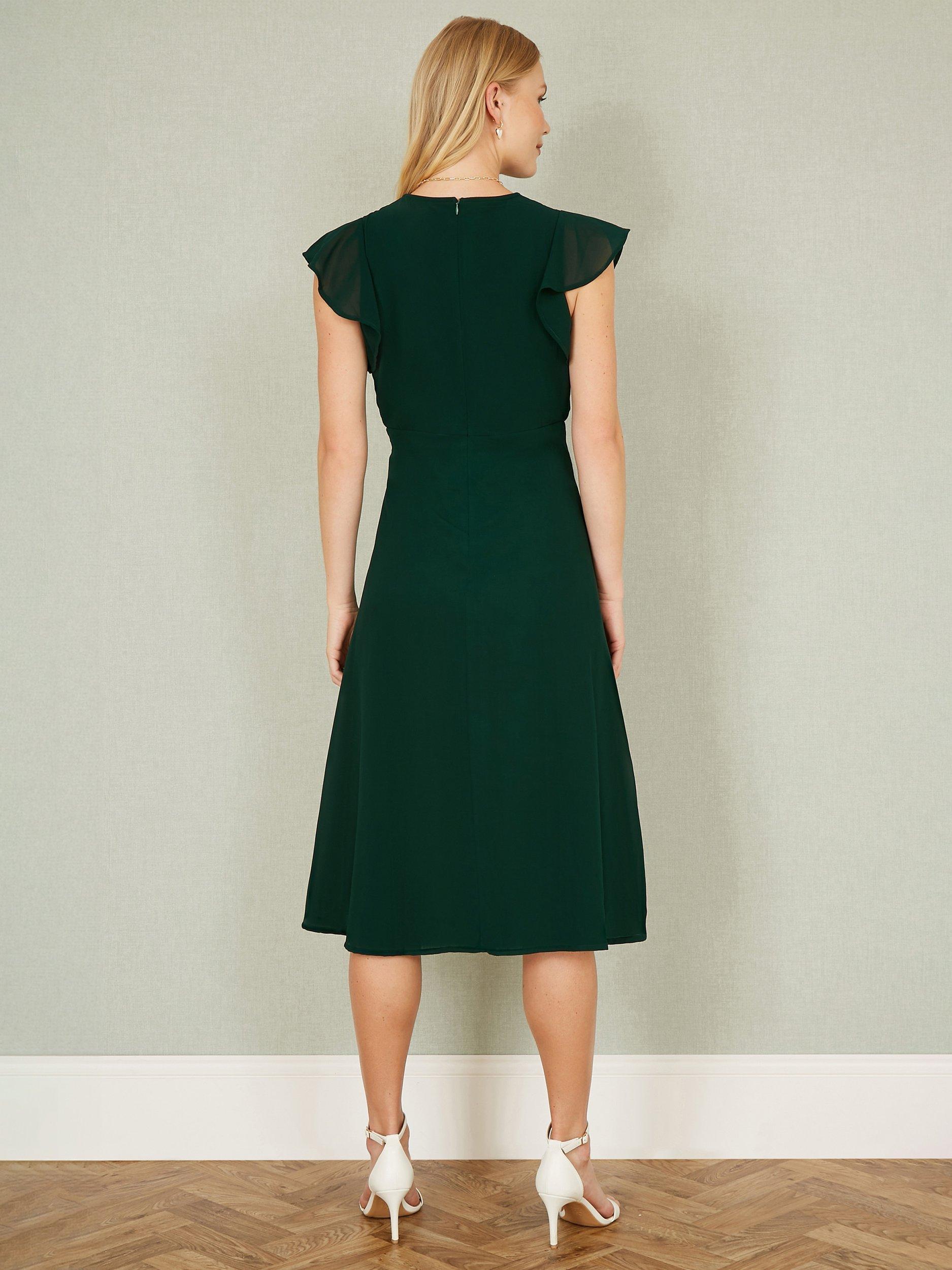 Product image 3 of 6, which shows Yumi Floral Embroidered Skater Midi Dress, Green, 8