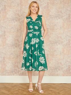 Yumi Floral Print Mesh Stretch Dress - view 2, Green/White