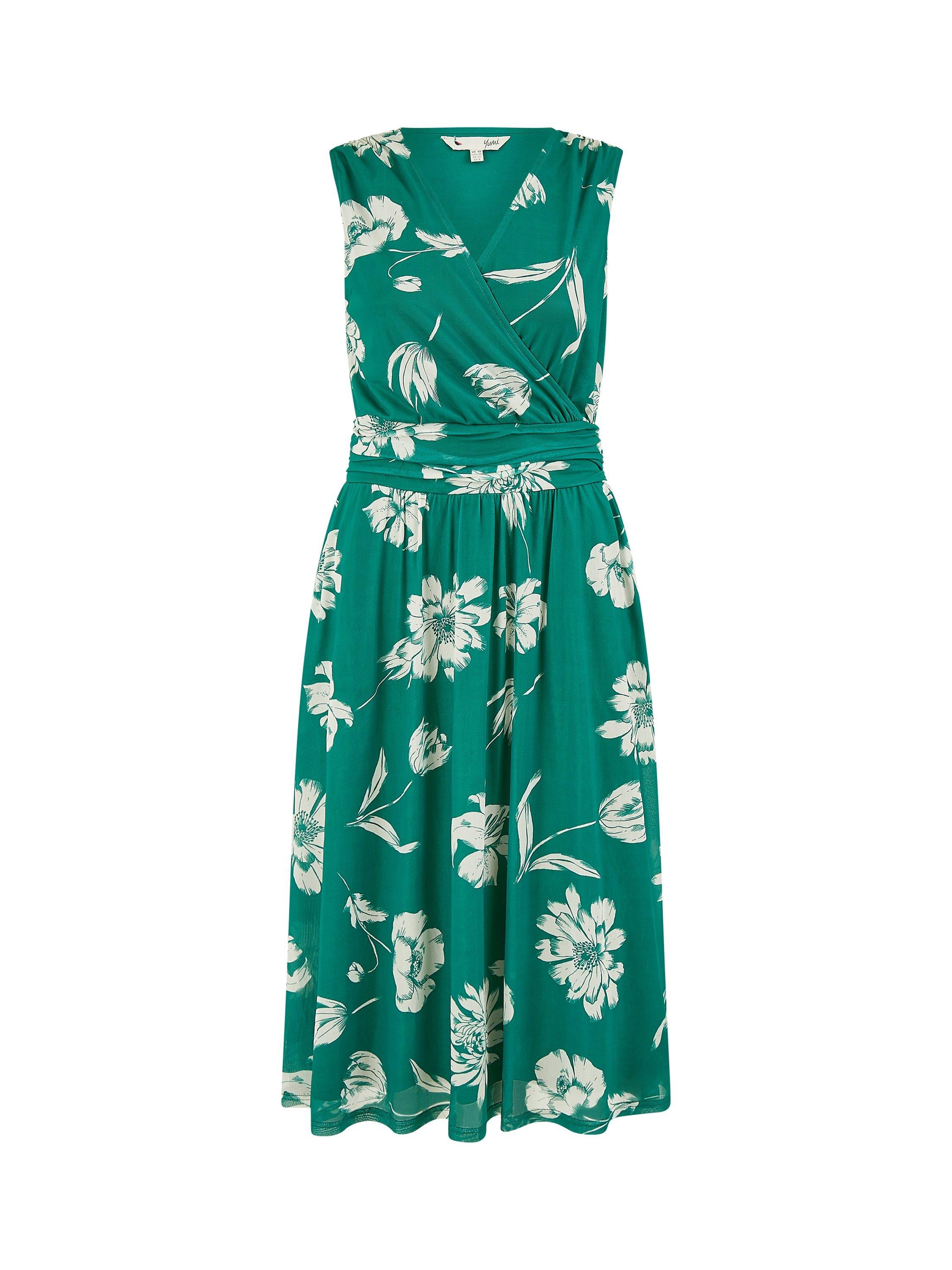Product image 4 of 4, which shows Yumi Floral Print Mesh Stretch Dress, Green/White, 8