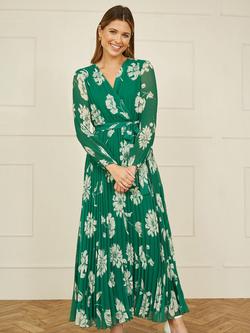 Yumi Floral Pleated Wrap Maxi Dress, Green/White - view 2, Green/White