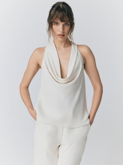 Ghost Sabine Halterneck Satin Top, Ivory, Ivory