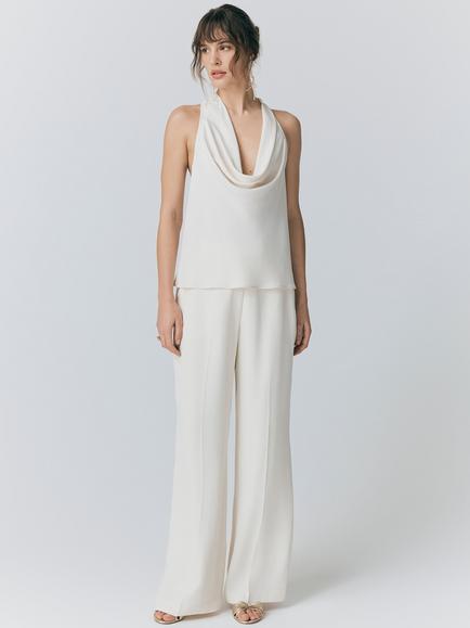 Ghost Sabine Halterneck Satin Top, Ivory - view 2, Ivory