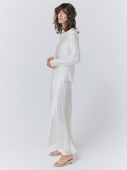 Ghost Colette Bias Cut Satin Maxi Skirt, Ivory - view 2, Ivory