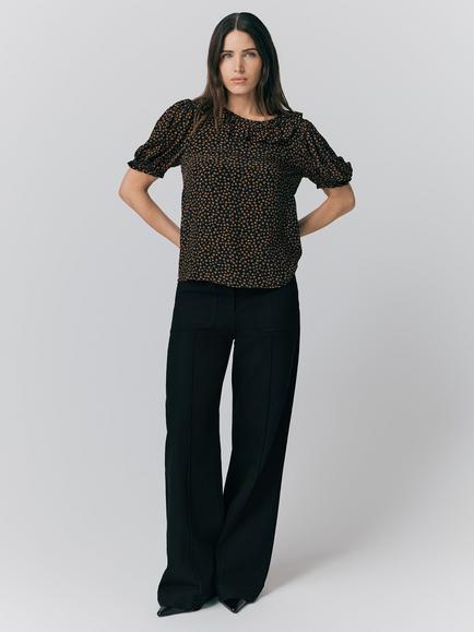 Ghost Mini Floral Ruffle Neck Top, Black/Multi, Black/Multi