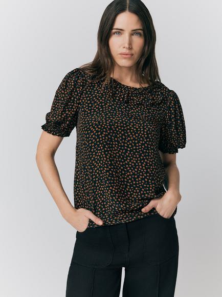 Ghost Mini Floral Ruffle Neck Top, Black/Multi - view 2, Black/Multi