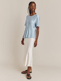 Ghost Luna Bias Cut Satin Midi Skirt, Ivory, Ivory