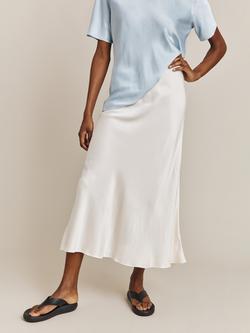 Ghost Luna Bias Cut Satin Midi Skirt, Ivory - view 2, Ivory