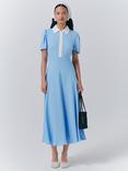 Ghost Bethan Contrast Collar Midi Dress, Blue
