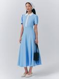 Ghost Bethan Contrast Collar Midi Dress, Blue