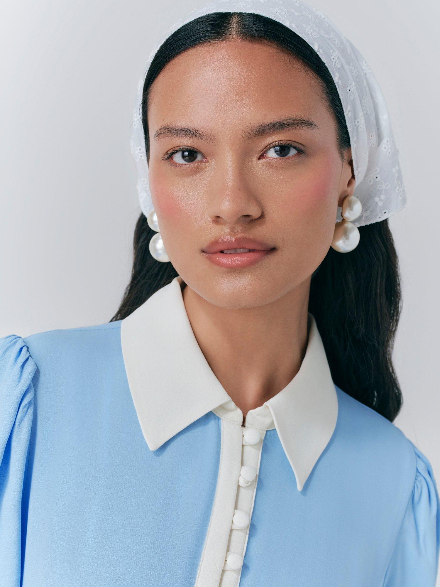 Product image 4 of 5, which shows Ghost Bethan Contrast Collar Midi Dress, Blue, XS