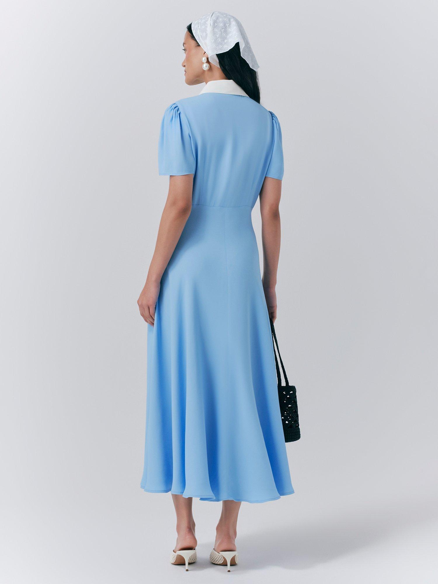 Product image 5 of 5, which shows Ghost Bethan Contrast Collar Midi Dress, Blue, XS