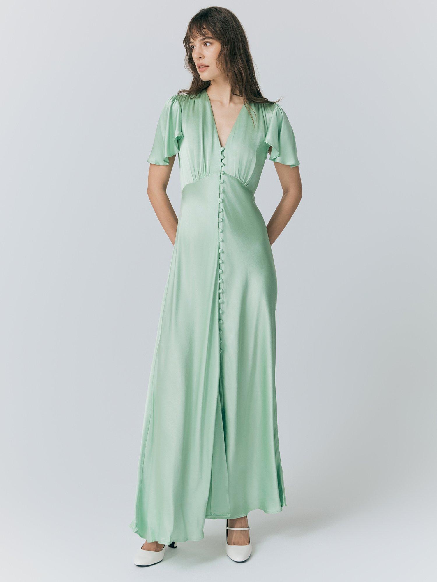 Product image 2 of 5, which shows Ghost Delphine Satin Bridesmaid Dress, Mint Green, XS