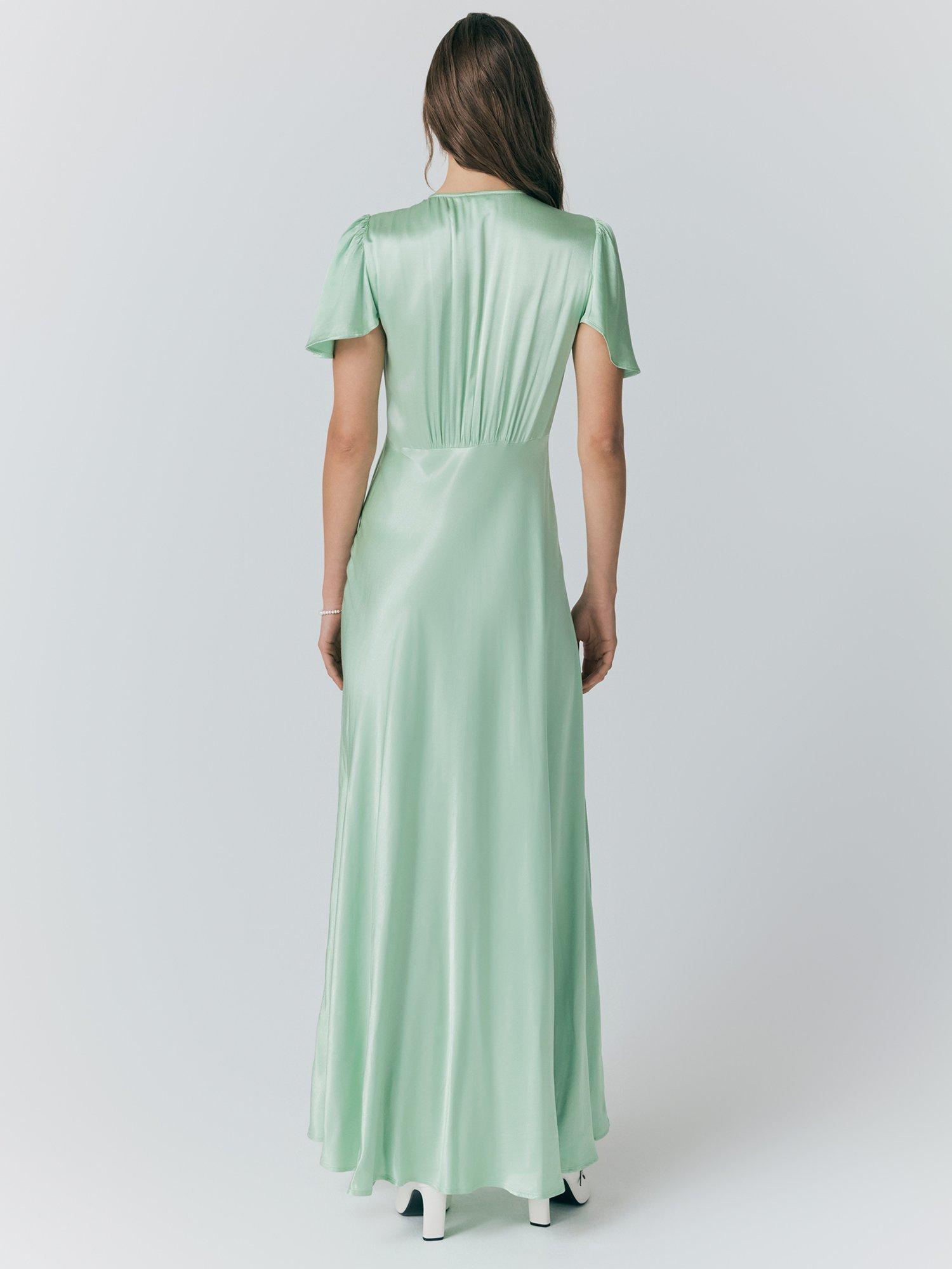 Product image 5 of 5, which shows Ghost Delphine Satin Bridesmaid Dress, Mint Green, XS