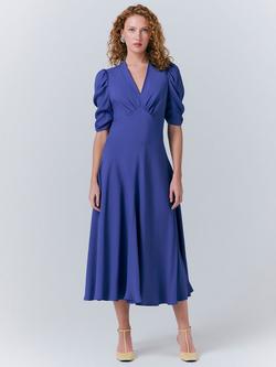 Ghost Madi Puff Sleeve Midi Dress, Blue