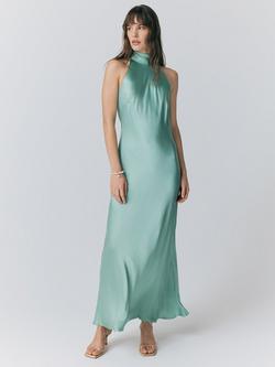 Ghost Amaia Halterneck Satin Midi Dress, Pastel Green
