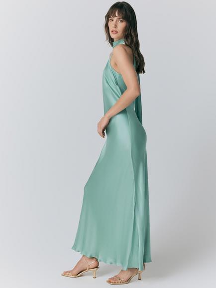 Ghost Amaia Halterneck Satin Midi Dress - view 2, Pastel Green