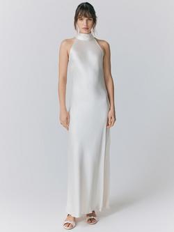 Ghost Amaia Halterneck Satin Midi Dress, Ivory