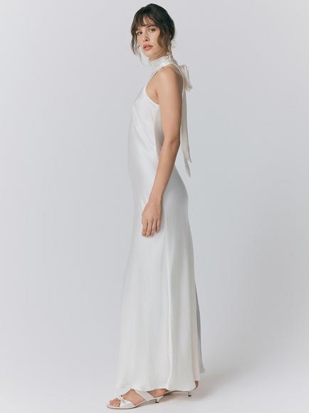 Ghost Amaia Halterneck Satin Midi Dress - view 2, Ivory