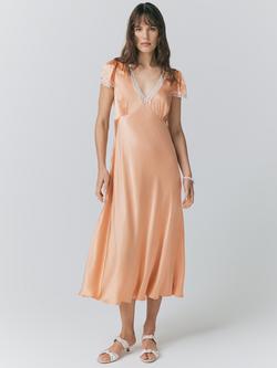 Ghost Lillie Lace Trim Satin Dress, Peach